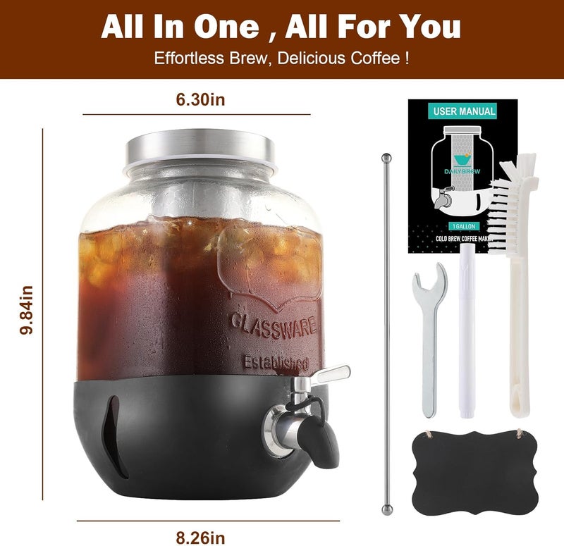 dailybrew Cold Brew Coffee Maker, 1 Gallon Iced Coffee Maker With Stainless Steel Filter, Heavy Duty Glass Cold Brew Pitcher With Stainless Steel Spigot, Mason Jar Cold Brew Coffee Maker Fast Iced Tea Maker - Image 4